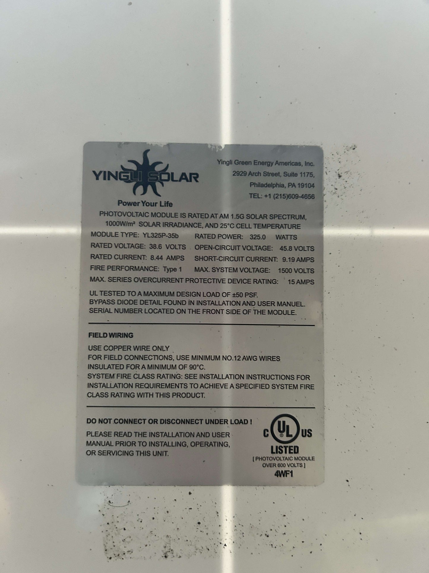 Yingli Solar YGE-T 72 CELL, 325W