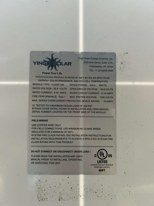 Yingli Solar YGE-T 72 CELL, 325W